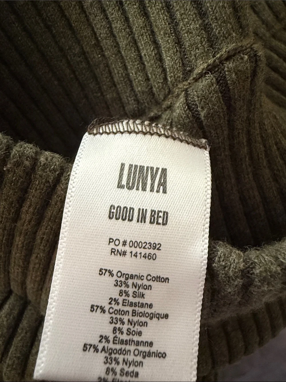 Lunya sz M Ribbed Knit High-Waist Leggings in Olive Green